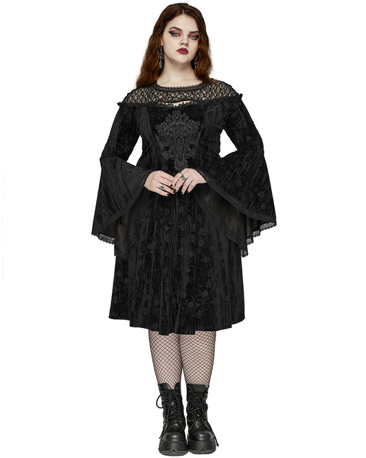 DQ-733LQF Plus Size Womens Gothic Night Rose Dress - Black Velvet