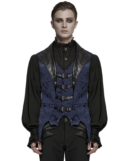 WY-1765MJM Mens Dark Victorian Gothic Damask Jacquard Waistcoat Vest - Blue