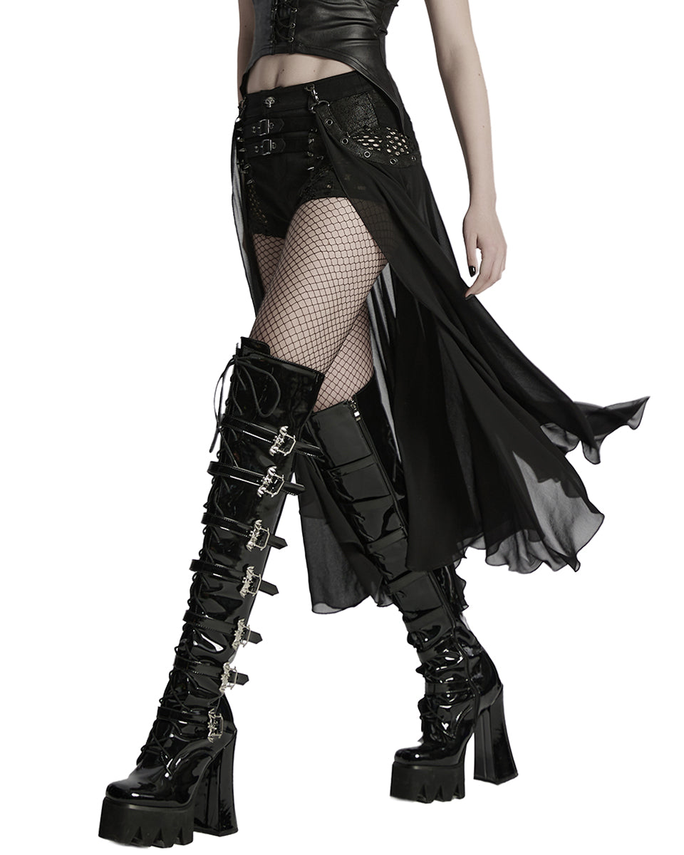 WK-710XDF-BKF Womens Apocalyptic Gothic 2-Piece Shorts & Half Skirt