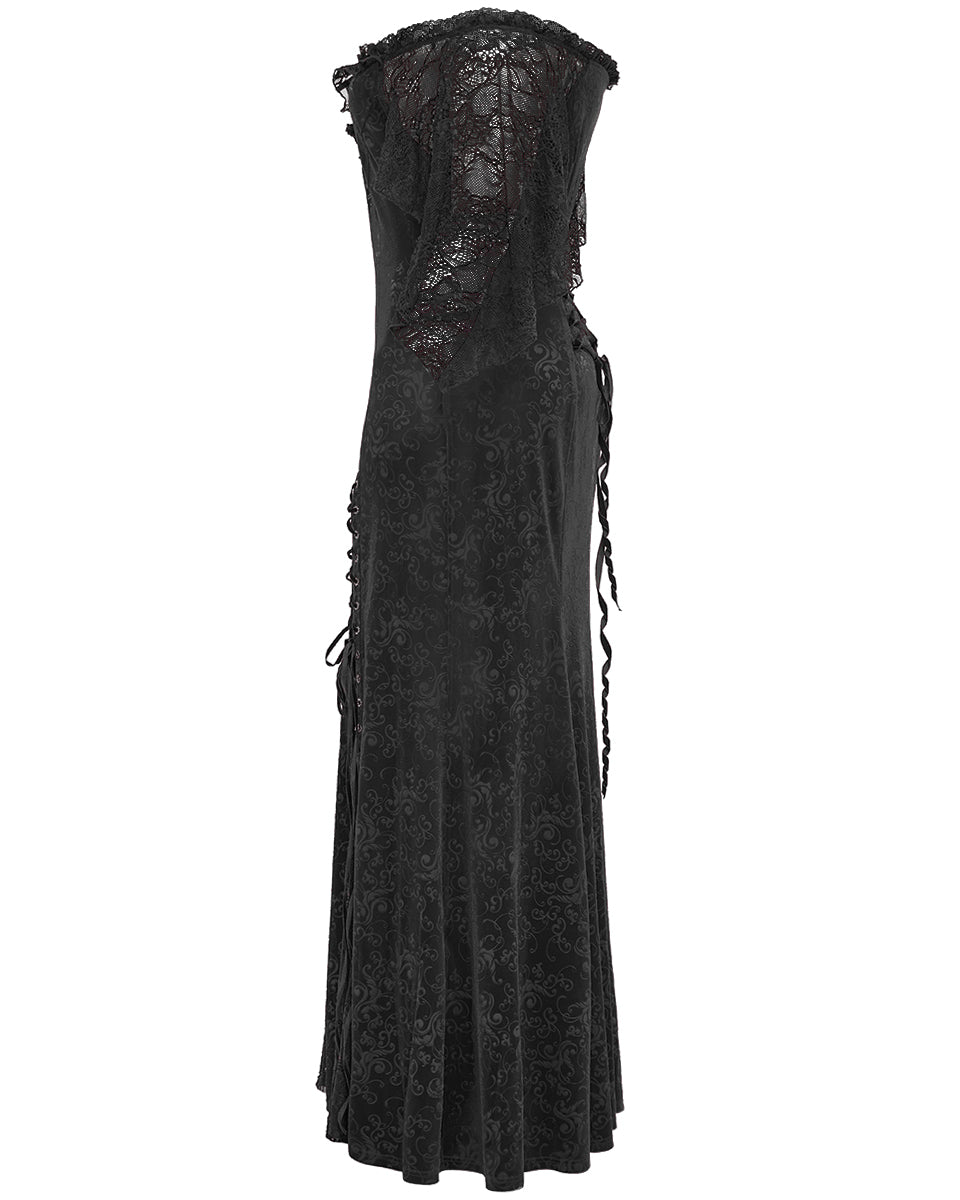 DQ-730LQF Plus Size Womens Gothic Embossed Velvet Off-Shoulder Maxi Dress - Black