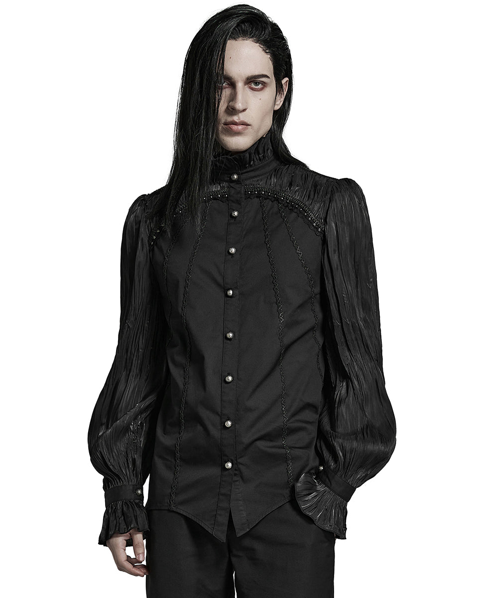 PR-Y1484-BKM Mens Gothic Poet Pleated Dress Shirt & Bow Tie