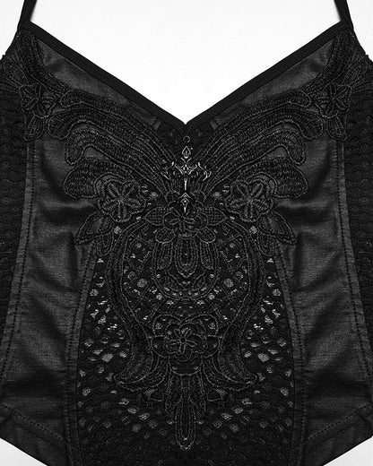 WT-1091DDF Womens Gothic Lace Applique Tie-Back Camisole Top