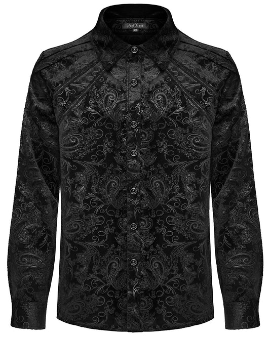 PR-WY-1571CCM-BKM Mens Gothic Aristocrat Embossed Velvet Paisley Shirt