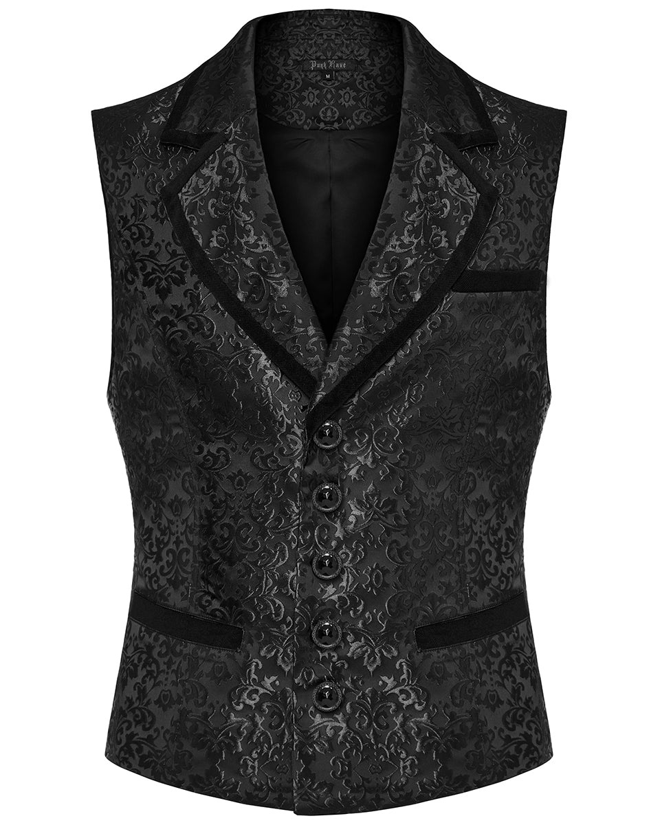 PR-WY-1549MJM-BKM Mens Gothic Aristocrat Damask Jacquard Waistcoat Vest - Black