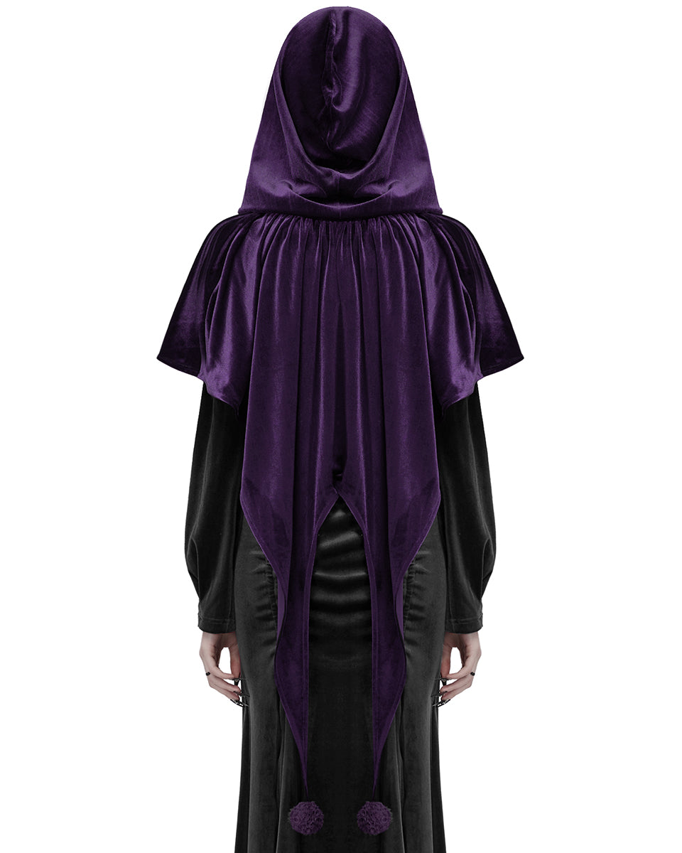 OPY-444DQF Daily Life Womens Velvet Gothic Lolita Hooded Split Tails Bolero Cape - Purple