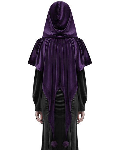 OPY-444DQF Daily Life Womens Velvet Gothic Lolita Hooded Split Tails Bolero Cape - Purple