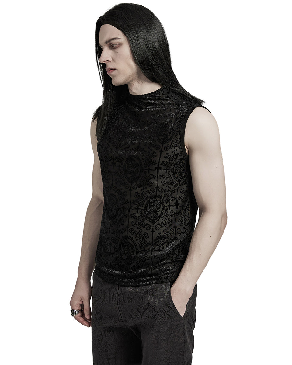 WT-909BXM-BKM Mens Gothic Skull Cameo Mesh Tank Top Vest