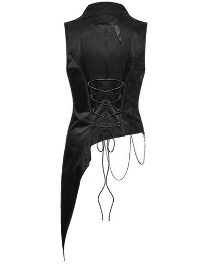 WY-1720MJM-BKM Mens Visual Kei Gothic Asymmetric Chained Waistcoat Vest - Black