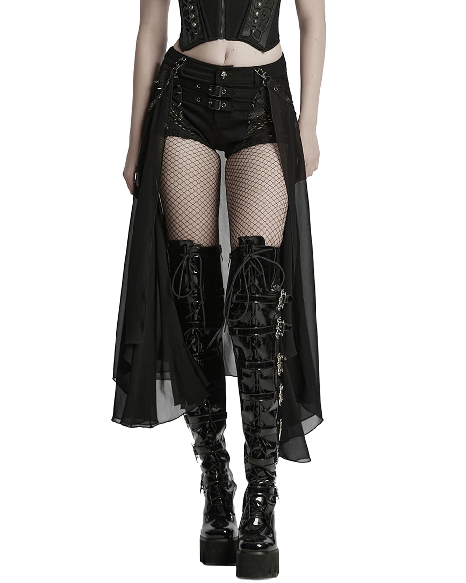 WK-710XDF-BKF Womens Apocalyptic Gothic 2-Piece Shorts & Half Skirt
