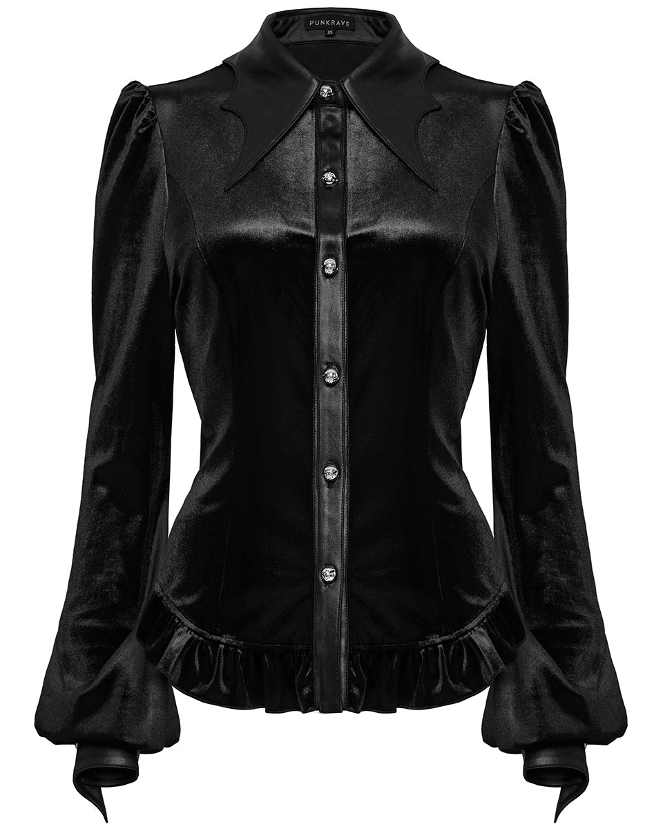 OY-1697DQF-BKF Daily Life Gothic Gradient Velvet Bat Collar Blouse Top - Black