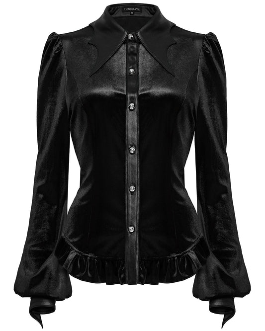 OY-1697DQF-BKF Daily Life Gothic Gradient Velvet Bat Collar Blouse Top - Black