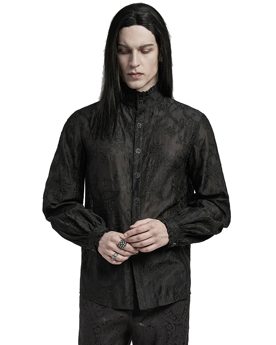 WY-1594CCM-BKM Mens Romantic Gothic Embroidered Chiffon Dress Shirt