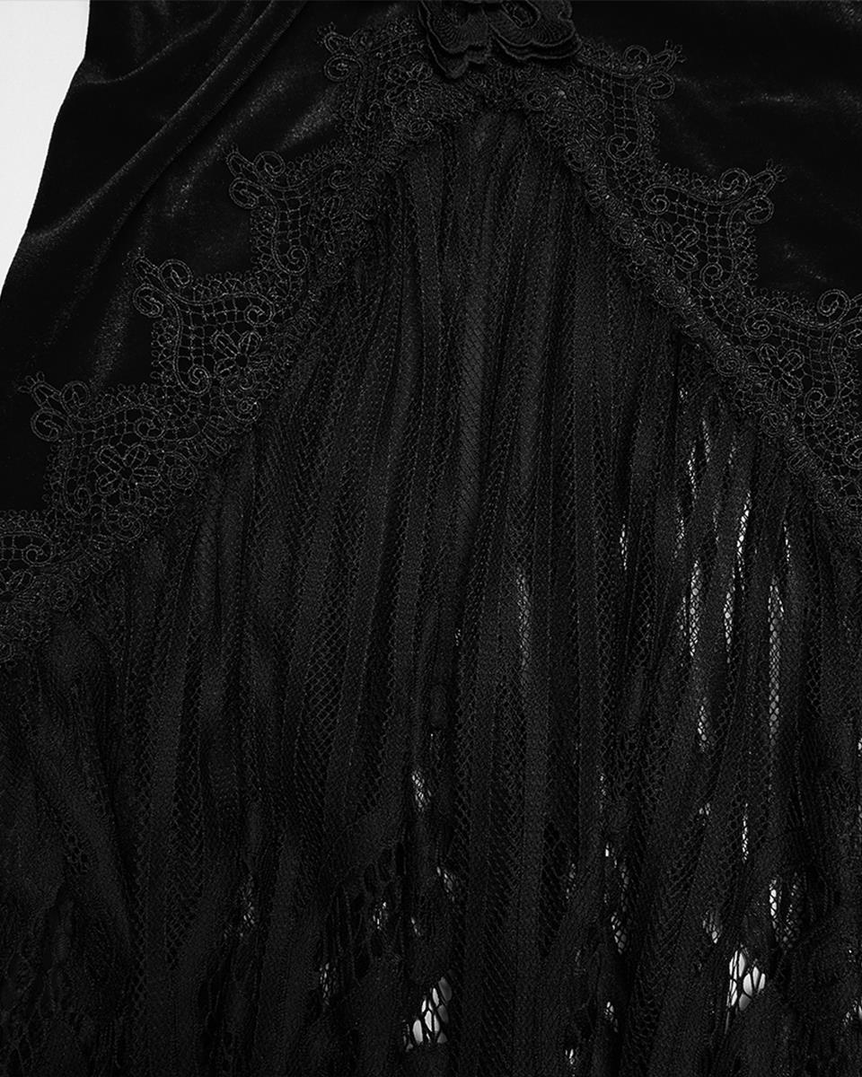 WQ-833BQF Womens Gorgeous Gothic Ruched Velvet & Lace Long Fishtail Skirt