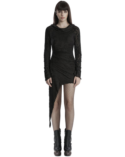 OQ-803LQF Daily Life Apocalyptic Gothic Asymmetric Broken Knit Hooded Dress