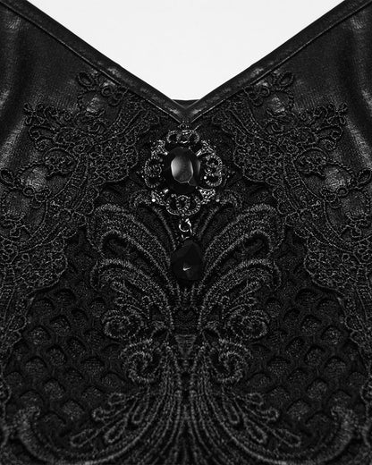 PR-WQ-934LQF-BKF Womens Long Elegant Gothic Lace Inset Applique Maxi Dress