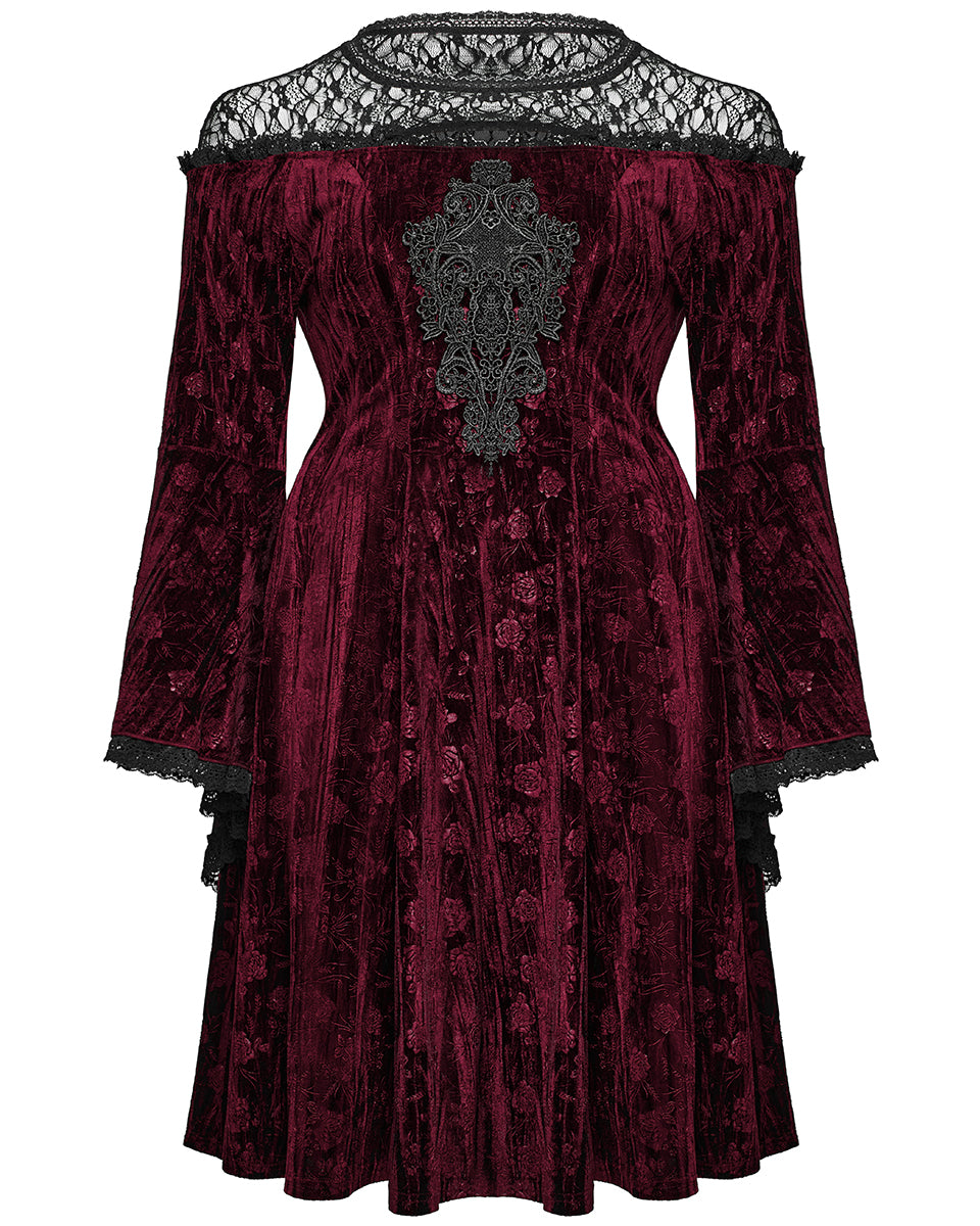 DQ-733LQF Plus Size Womens Gothic Night Rose Dress - Red Velvet