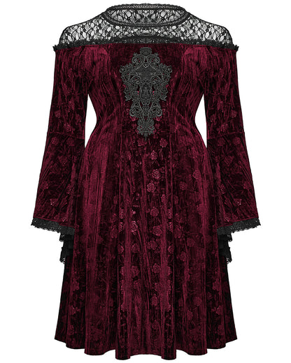 DQ-733LQF Plus Size Womens Gothic Night Rose Dress - Red Velvet