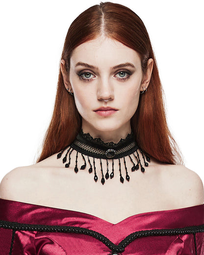 PR-WS-581LHF-BKF Womens Beaded Lace Gothic Choker Collar