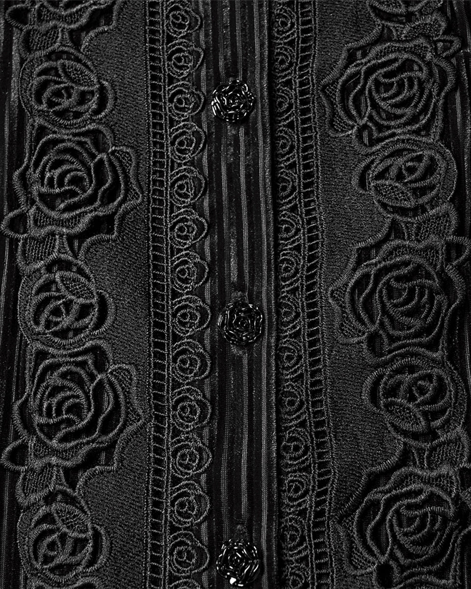 WY-1798CCF Womens Elegant Gothic Striped Velvet & Lace Applique Blouse Top - Black