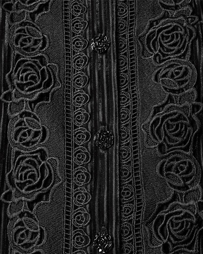 WY-1798CCF Womens Elegant Gothic Striped Velvet & Lace Applique Blouse Top - Black