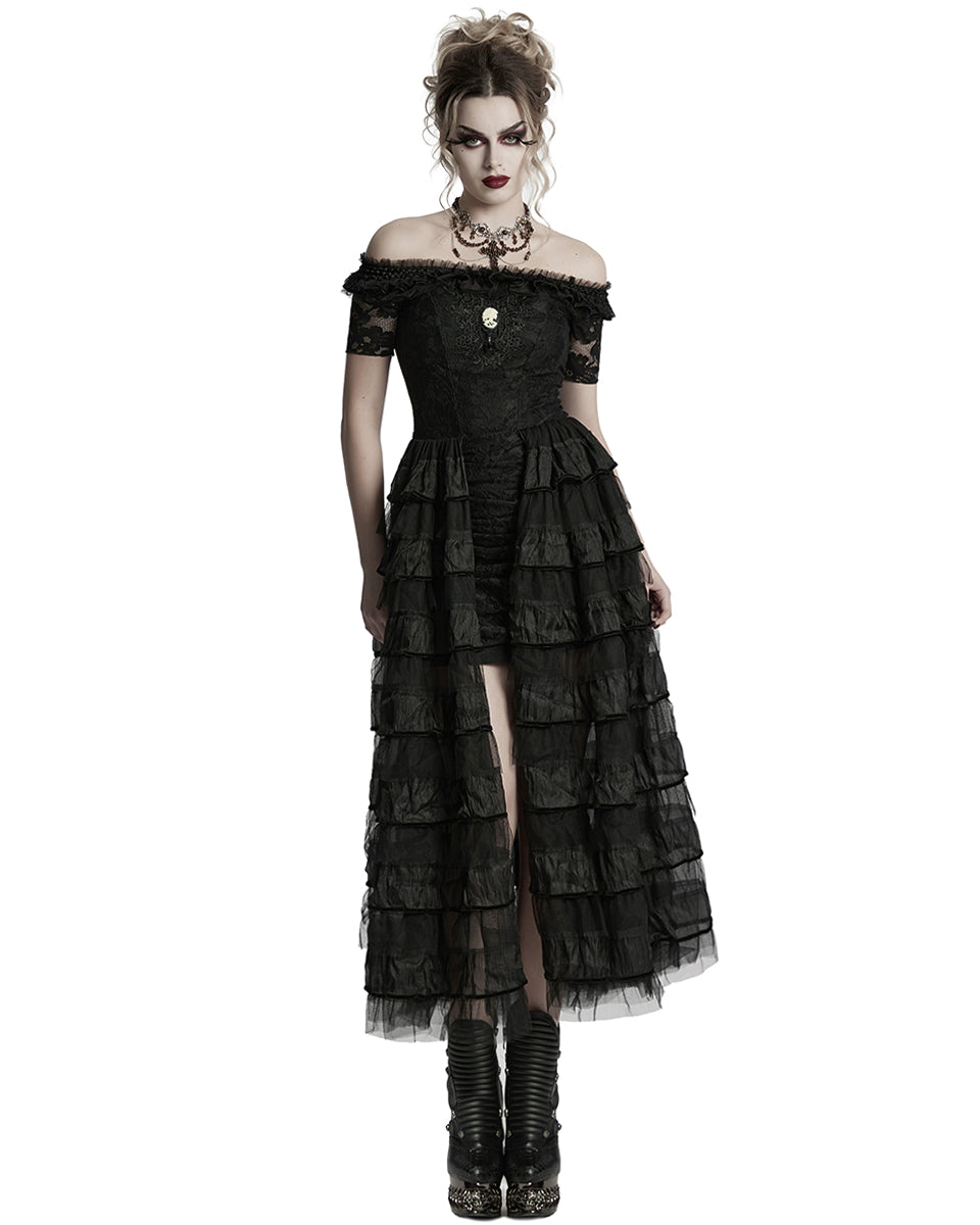 WQ-754LQF-BKF Womens Long Gothic Steampunk Cameo Prom Wedding Dress