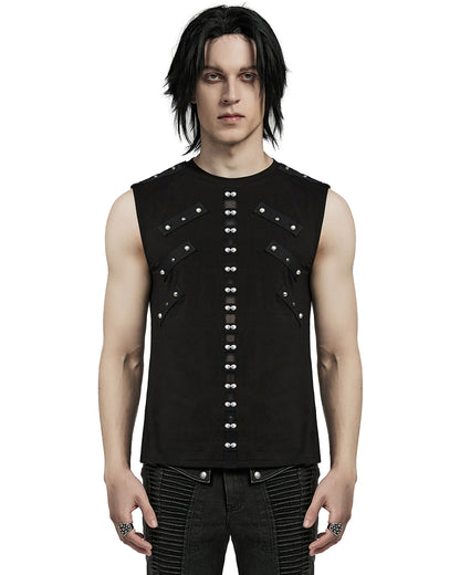 WT-899BXM-BKM Mens Dark Punk Studded Mesh Inset Tank Top Vest