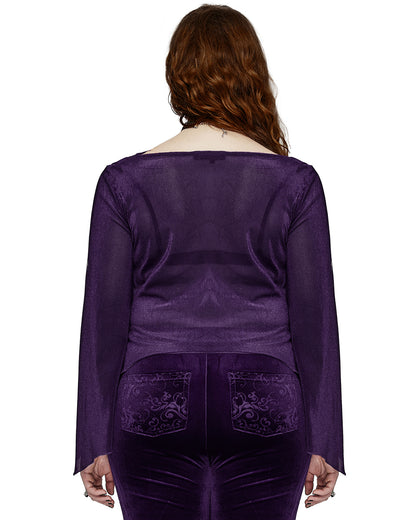 DY-1624XDF Plus Size Womens Gothic Layered Velvet & Mesh Tunic Top - Purple