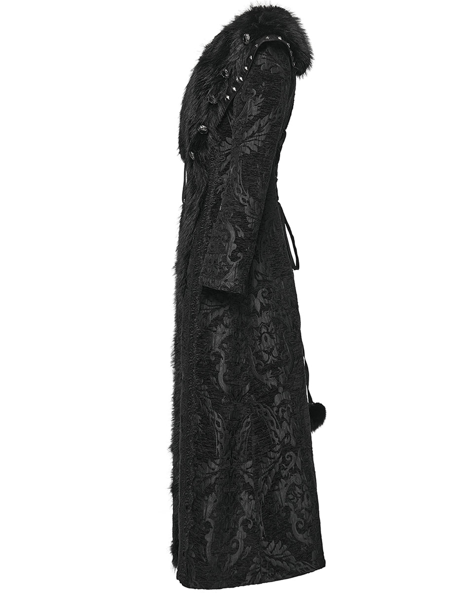 WY-1808XCF Womens Long Gothic Aristocrat Jacquard & Faux Fur Winter Coat