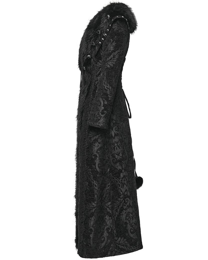 WY-1808XCF Womens Long Gothic Aristocrat Jacquard & Faux Fur Winter Coat