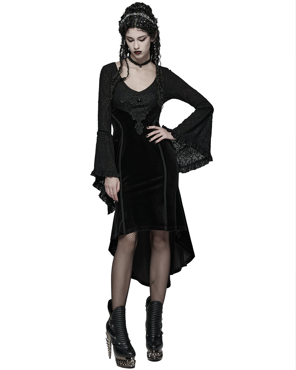 WQ-889LQF Womens Dark Gothic Velvet Applique Fishtail Dress