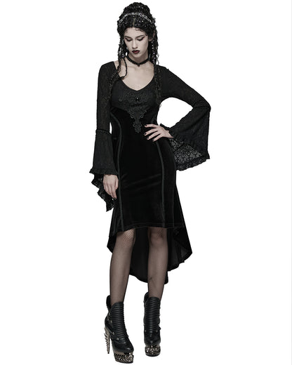 WQ-889LQF Womens Dark Gothic Velvet Applique Fishtail Dress