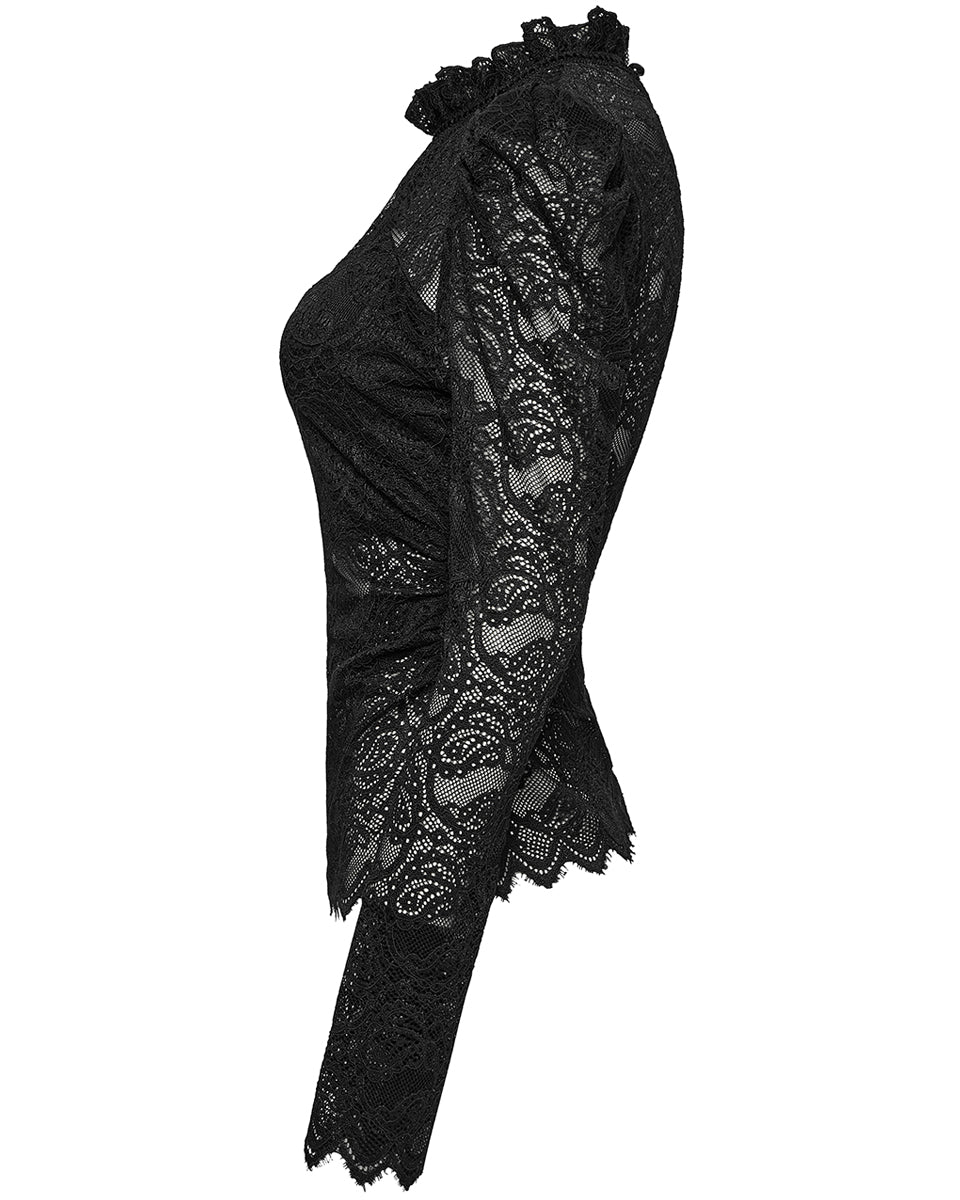 OT-963TCF Daily Life Victorian Gothic Floral Lace Fitted Blouse Top