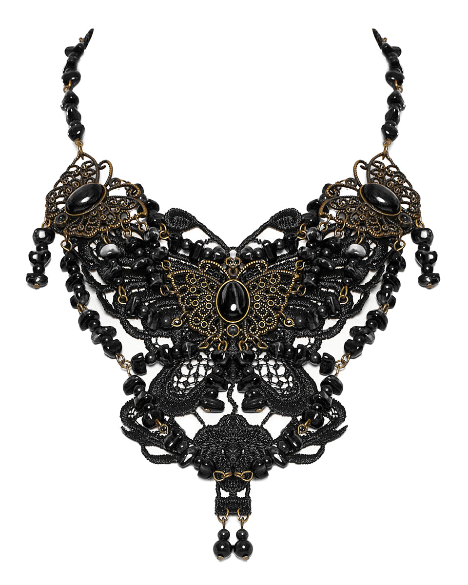 WS-778LHF-BKF Womens Steampunk Butterfly Choker Necklace - Black