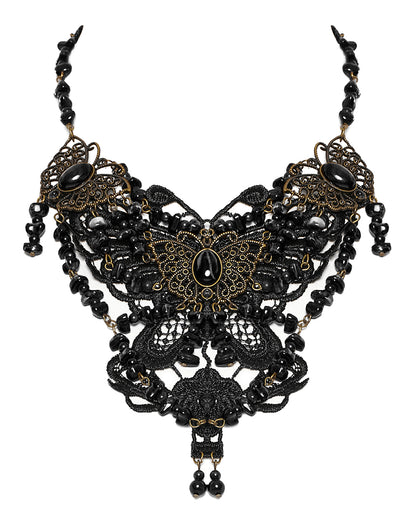 WS-778LHF-BKF Womens Steampunk Butterfly Choker Necklace - Black