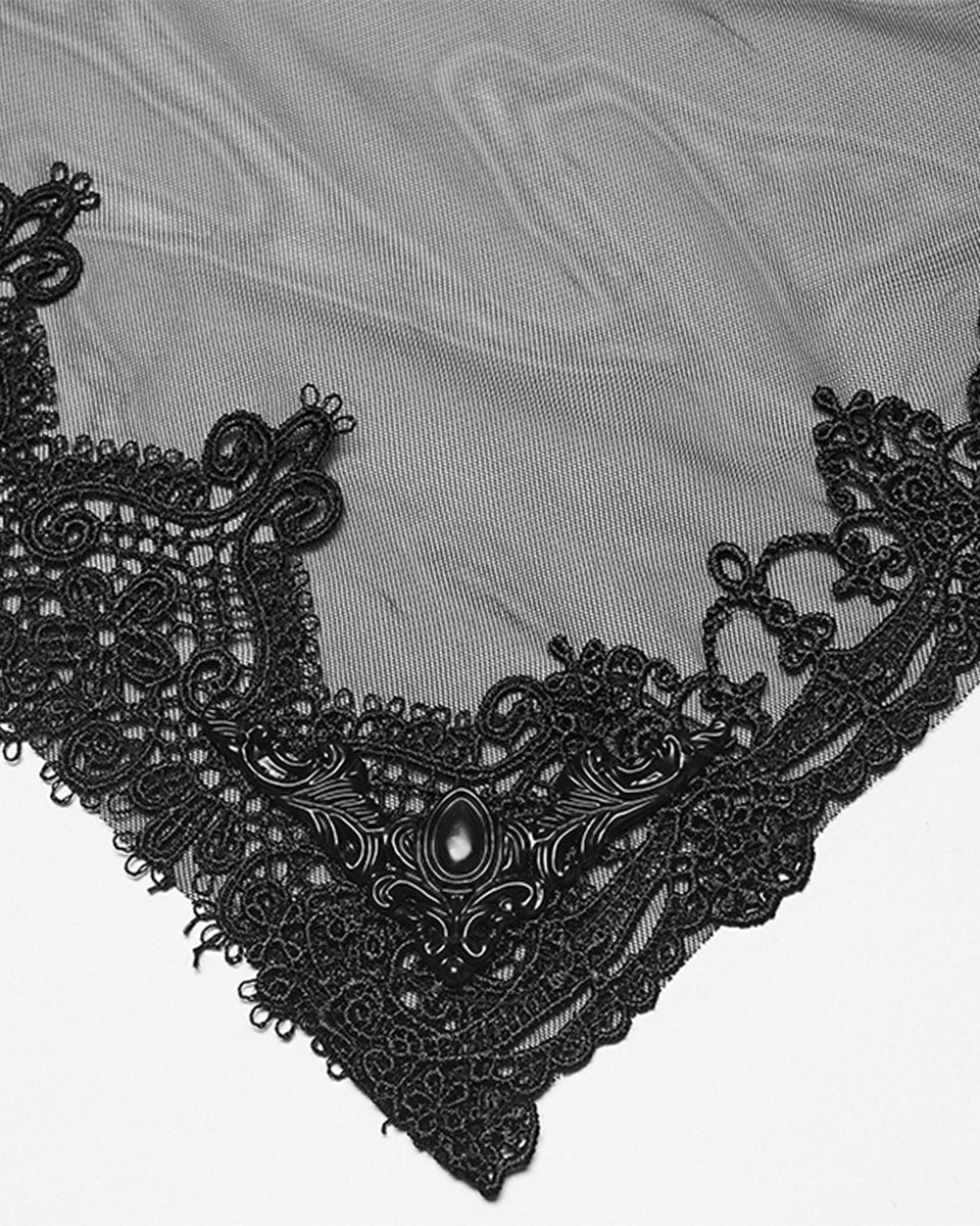 WS-833FSF Womens Dark Gothic Beaded Demon Horns 2-Piece Mesh Veil