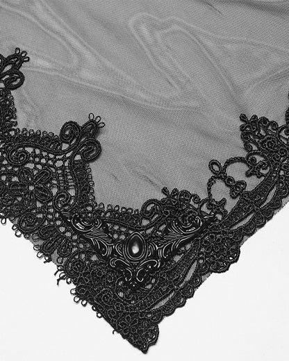 WS-833FSF Womens Dark Gothic Beaded Demon Horns 2-Piece Mesh Veil