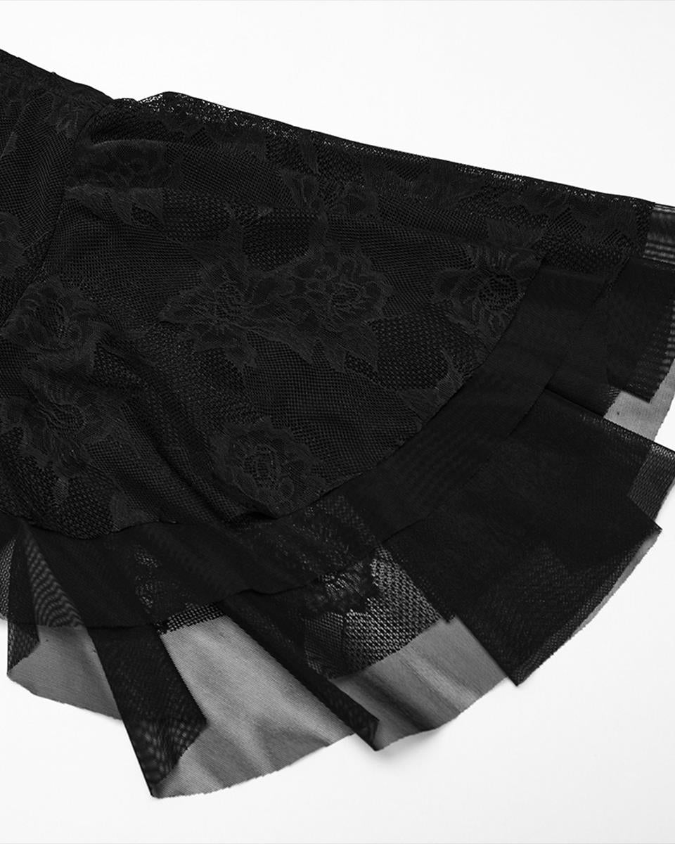 OQ-805LQF Daily Life Long Gothic Rose Lace & Pleated Mesh Lace Up Maxi Dress