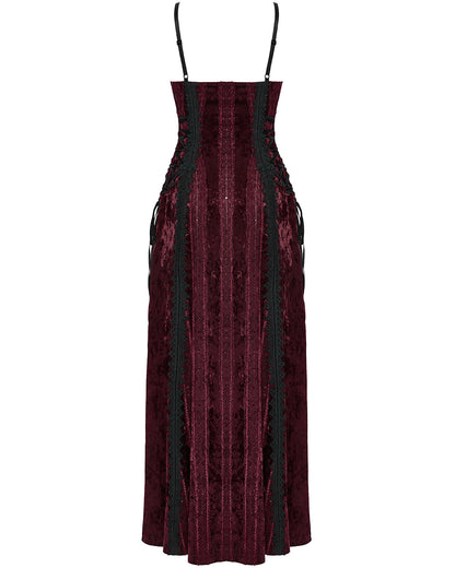 OQ-856LQF Daily Life Womens Long Gothic Crushed Velvet Applique Maxi Dress - Red