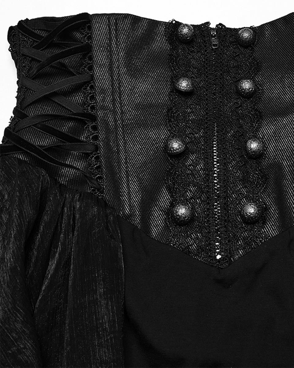 WQ-845BQF-BKF Womens Long Romantic Gothic Layered Chiffon Corset Skirt