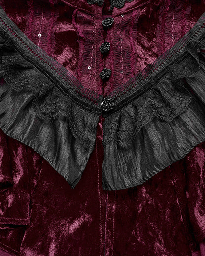 OY-1750DPF Daily Life Womens Gothic Crushed Velvet & Lace Bolero Cape - Red
