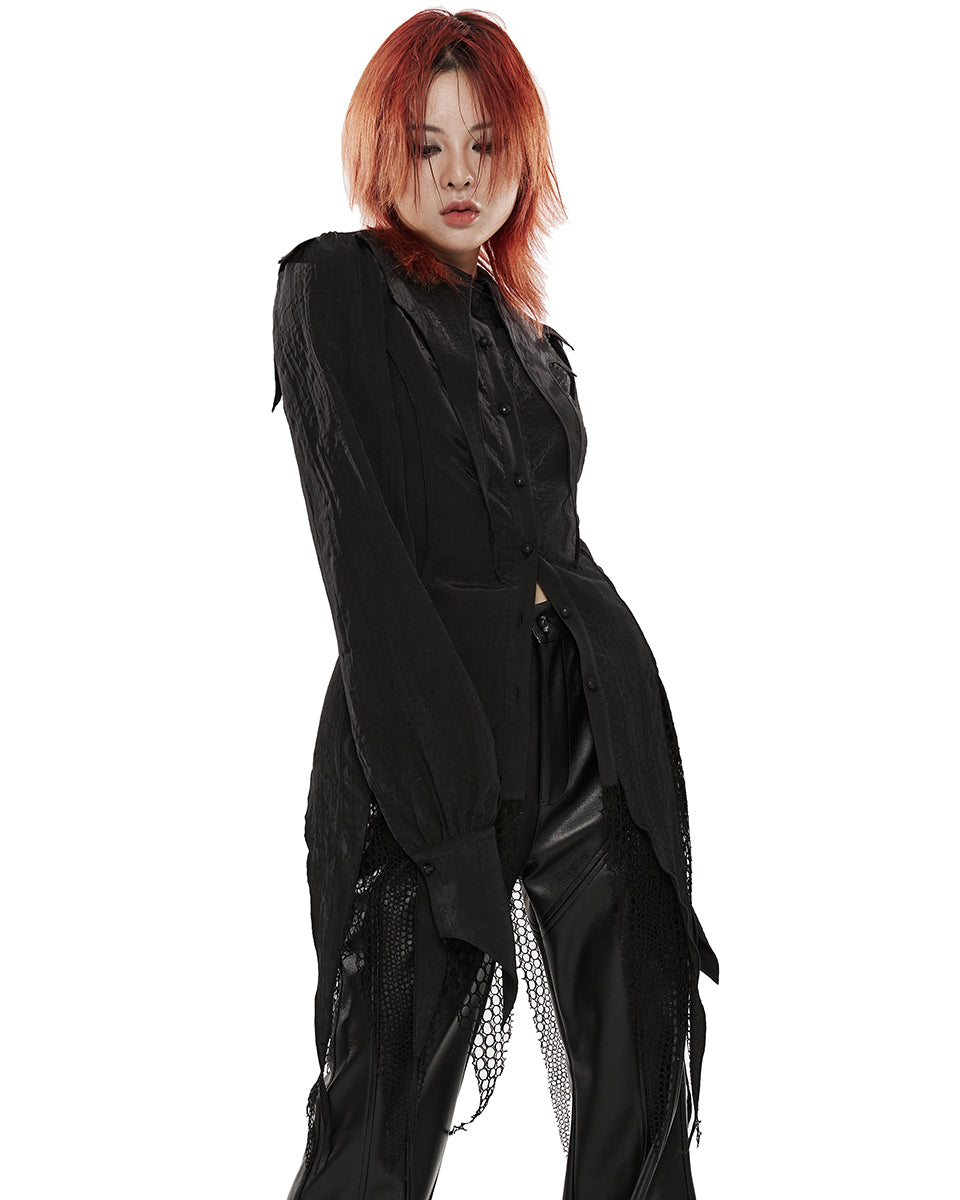 OPY-727 Daily Life Womens Urban Occult Asymmetric Bat Collar Blouse - Black