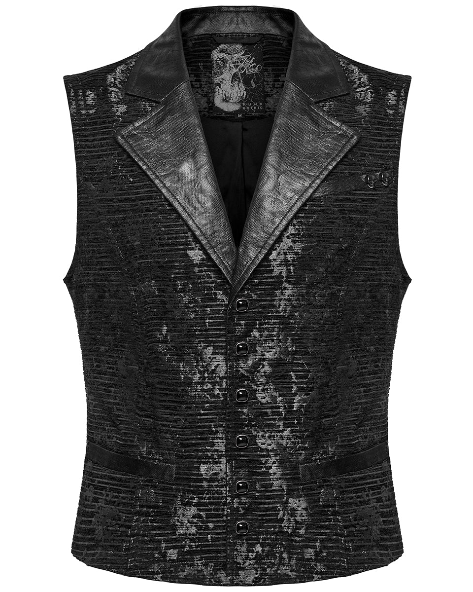 WY-1698MJM Mens Dark Gothic Jacquard Waistcoat Vest - Black