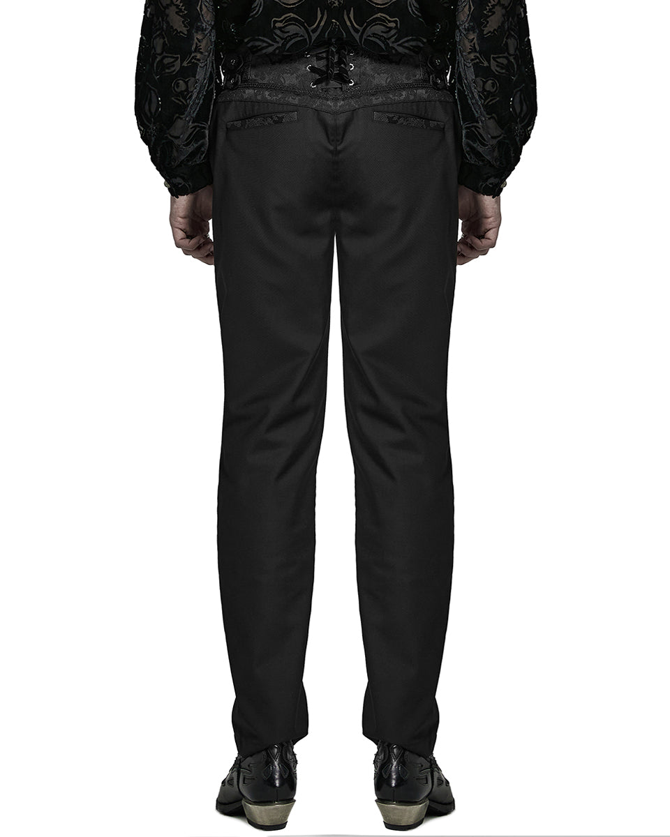 PR-K559-BKM Mens Regency Gothic Jacquard Trim Dress Pants