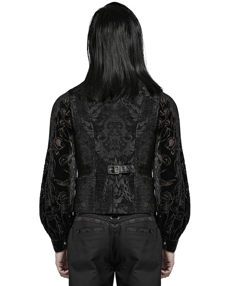 PR-WY-1489MJM-BKM Mens Gothic Regency Damask Tapestry Waistcoat Vest - Black