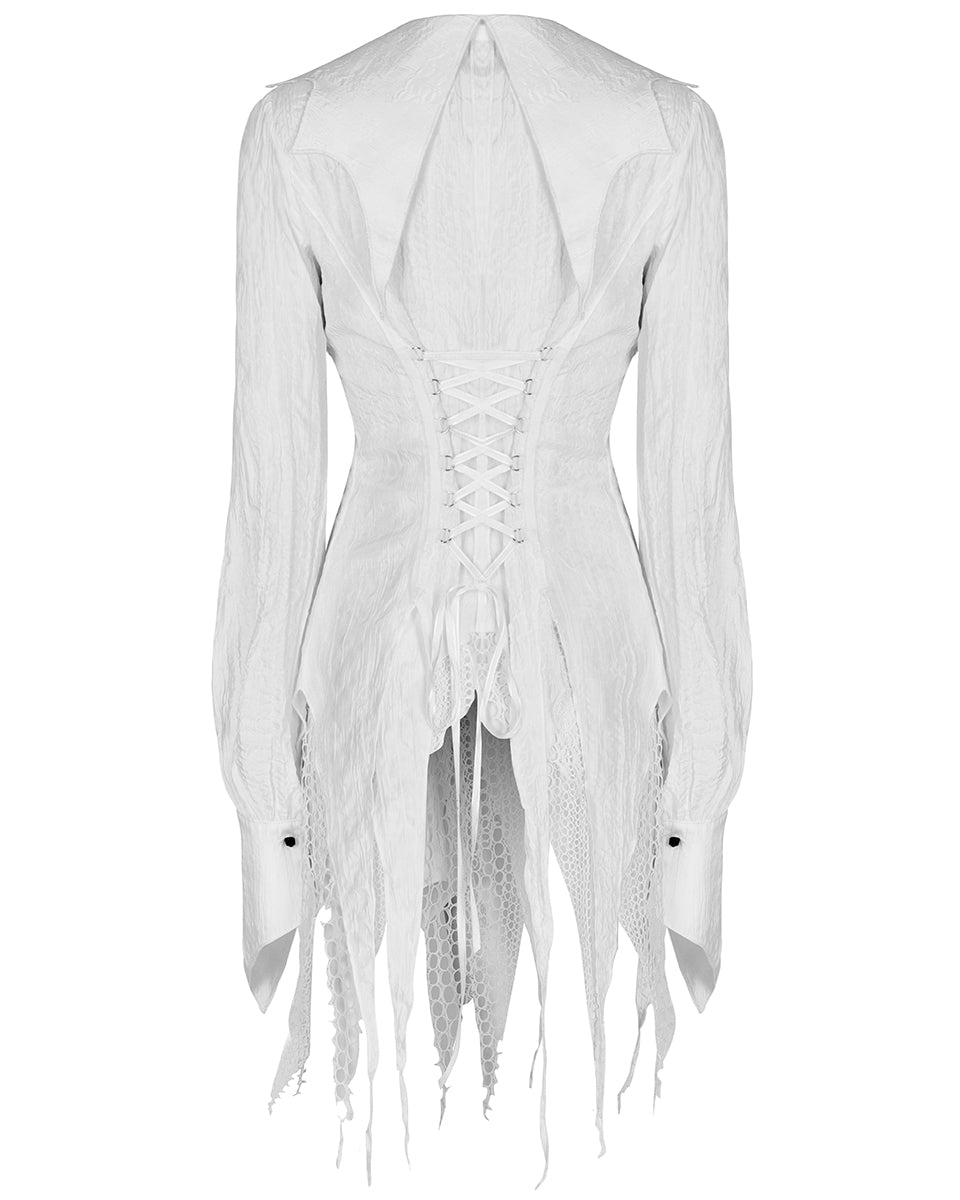 OPY-727 Daily Life Womens Urban Occult Asymmetric Bat Collar Blouse - White