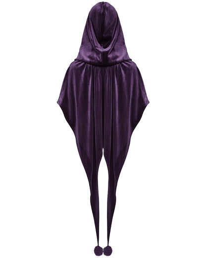 OPY-444DQF Daily Life Womens Velvet Gothic Lolita Hooded Split Tails Bolero Cape - Purple