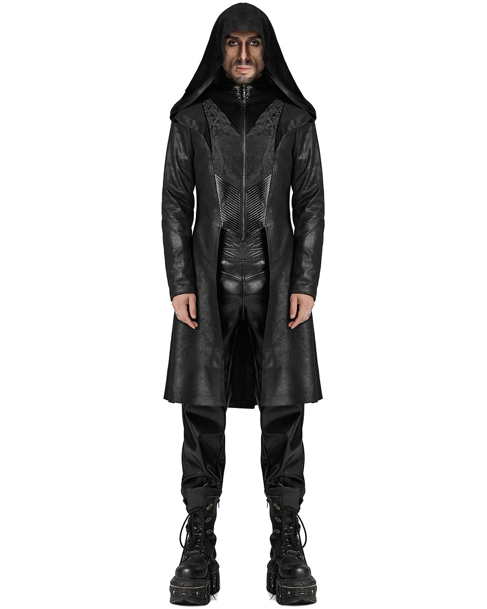 WY-1695XCM-BKM Mens Cyberpunk Apocalptic Gothic Hooded Techwear Coat