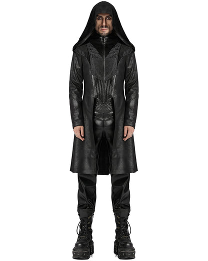 WY-1695XCM-BKM Mens Cyberpunk Apocalptic Gothic Hooded Techwear Coat