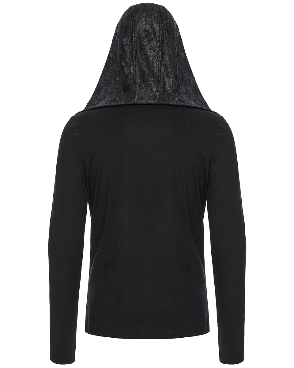 WT-937TCM Mens Apocalyptic Punk Broken Knit Patchwork Hooded Top