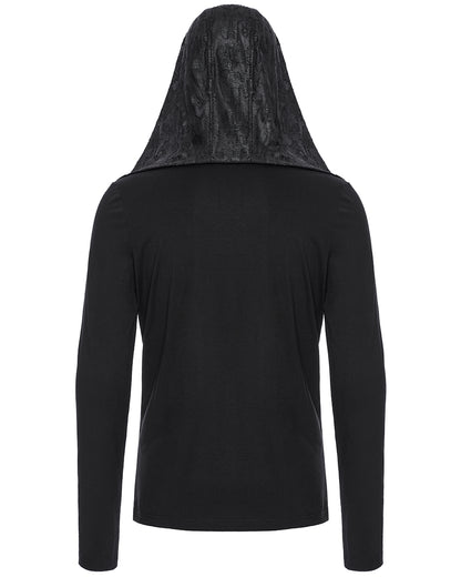 WT-937TCM Mens Apocalyptic Punk Broken Knit Patchwork Hooded Top